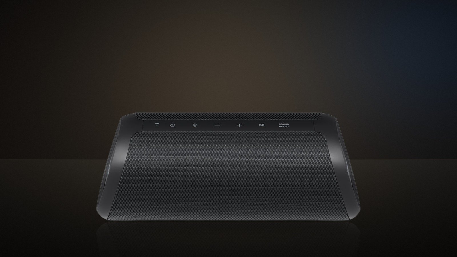 LG XBOOM Go XG7 em composição editorial do Guia do Áudio a partir da foto real do produto