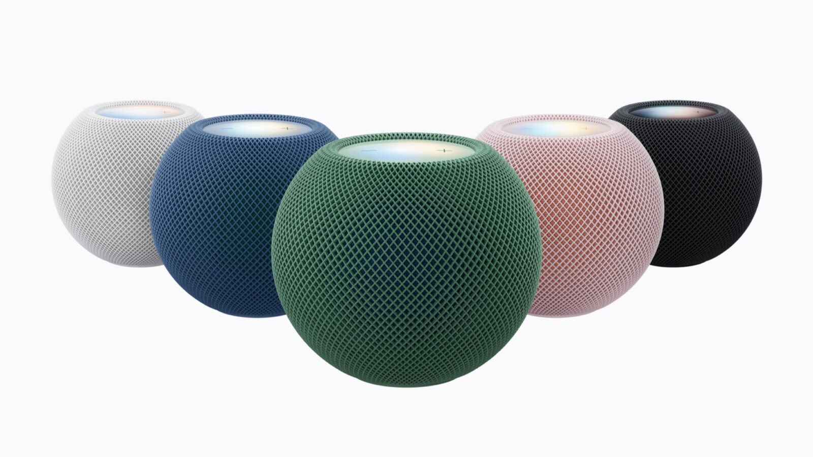 HomePod mini 2 da Apple em várias cores lado a lado, caixa Wi-Fi com AirPlay 2 para iPhone