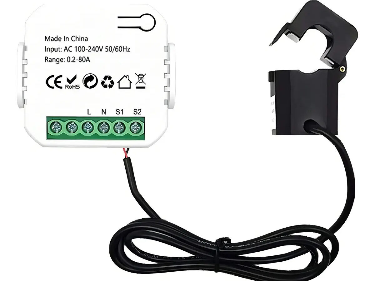 Medidor de energia Wi-Fi com sensor de pinça para instalar no quadro de luz, compatível com o app Tuya Smart Life