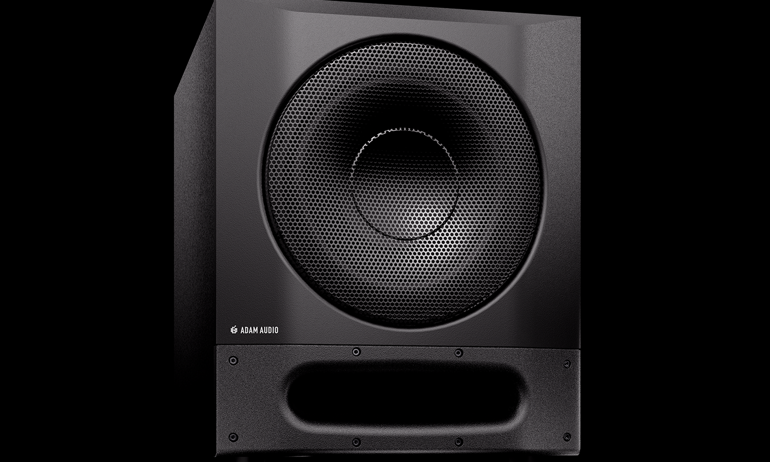 Subwoofer de estúdio ADAM Audio Sub10 PRO com woofer de 10 polegadas e grade metálica