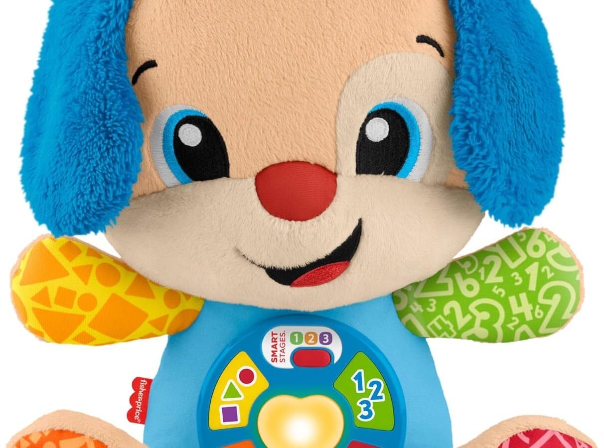 Pelúcia Fisher-Price Cachorrinho Aprende Comigo, brinquedo com músicas e frases para bebês