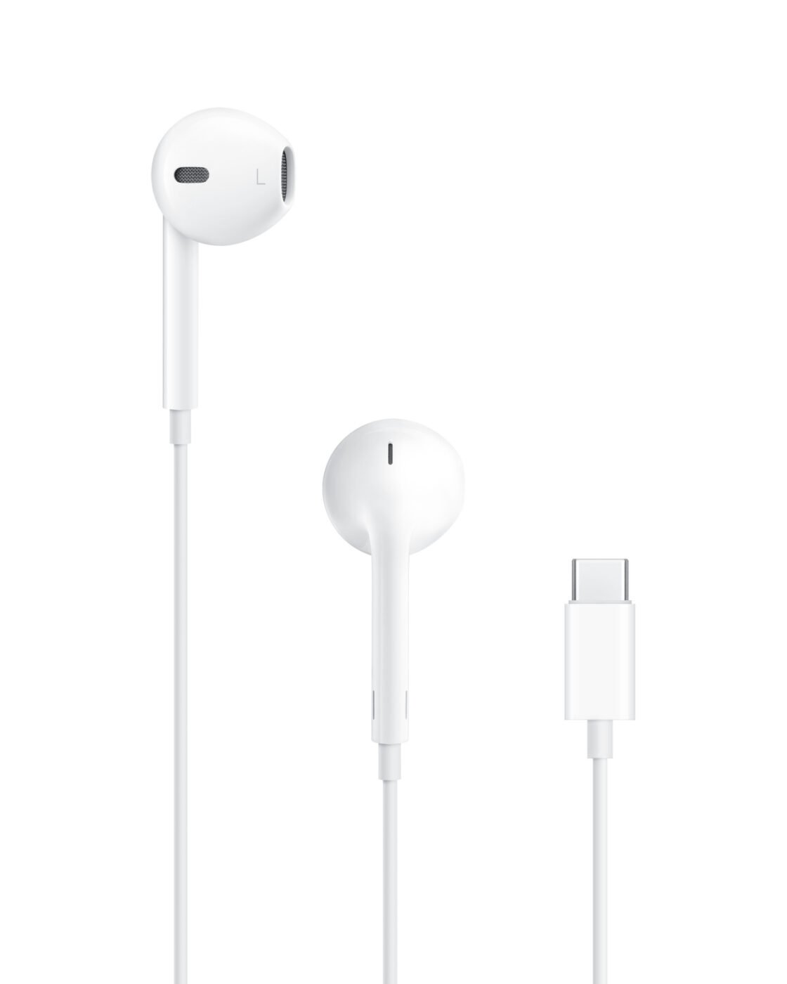 Fones Apple EarPods com conector USB-C sobre fundo branco