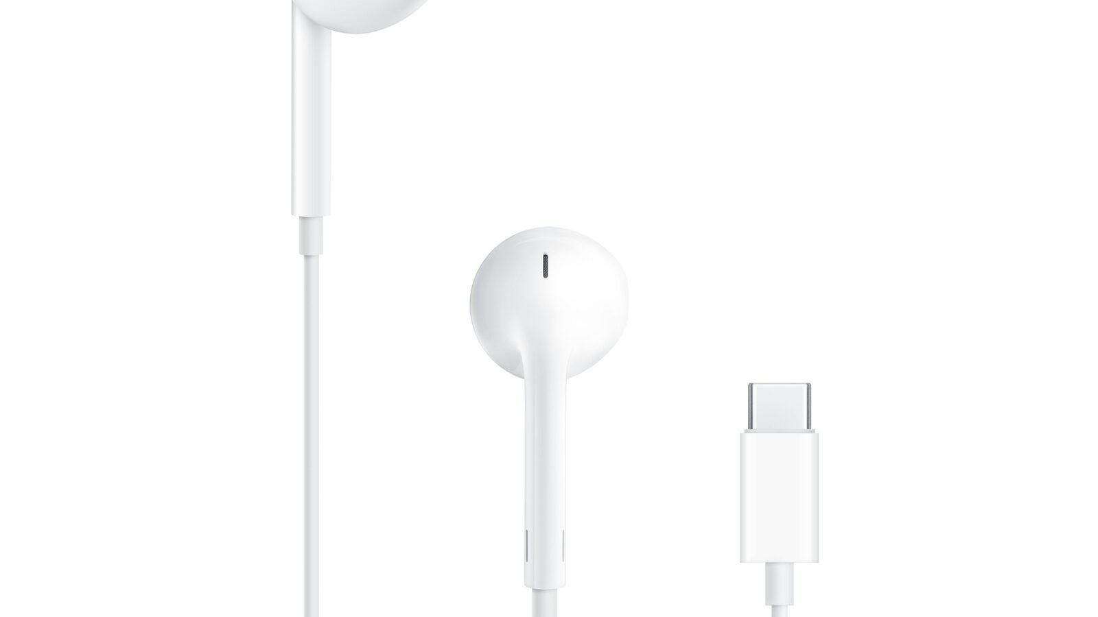 Fones Apple EarPods com conector USB-C sobre fundo branco