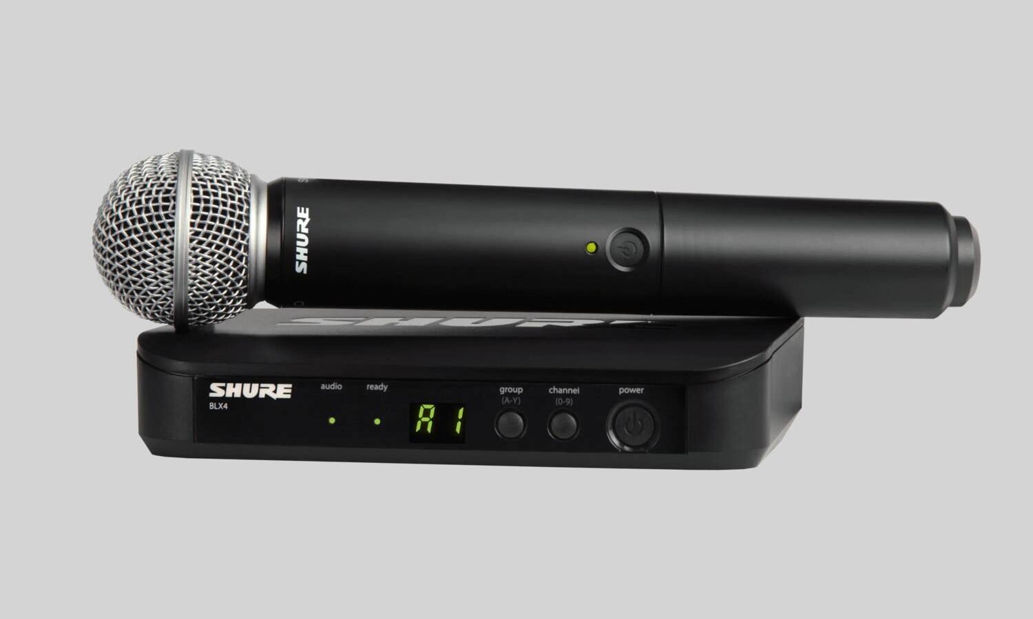 Sistema sem fio Shure BLX24/SM58 com transmissor de mão e receptor BLX4