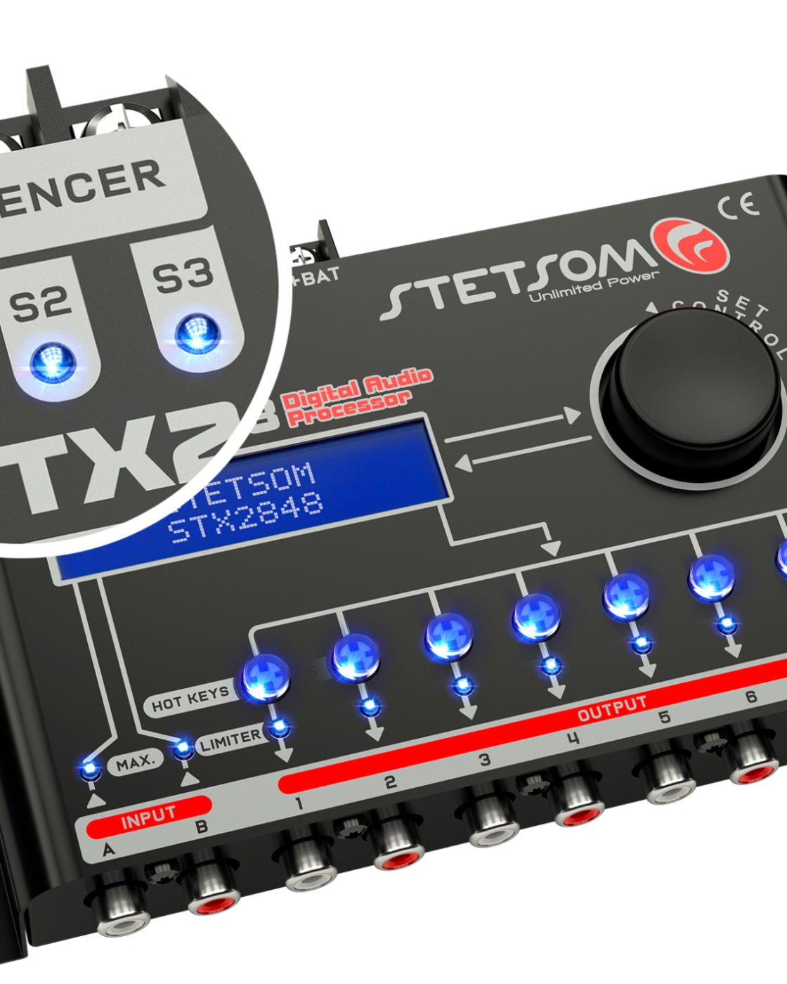 Processador de áudio automotivo Stetsom STX2848 com display LCD