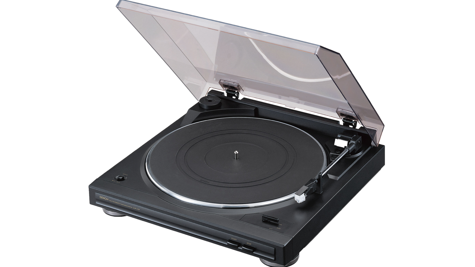 Toca-discos automático Denon DP-29F na cor preta, com tração por correia