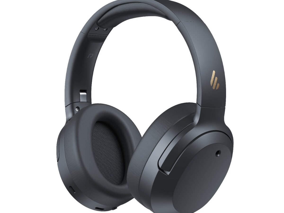 Headphone Edifier W820NB Plus V25 na cor cinza escuro, com conchas ovais e arco acolchoado, em fundo branco