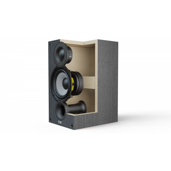 Caixa acústica bookshelf ELAC Debut 2.0 B5.2 preta, com tweeter de tecido, woofer de aramida e duto frontal