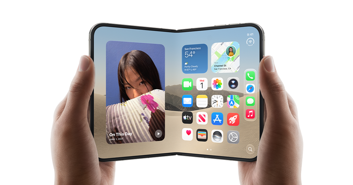 iPhone Duo, o primeiro iPhone dobrável da Apple, em imagem oficial da página de especificações