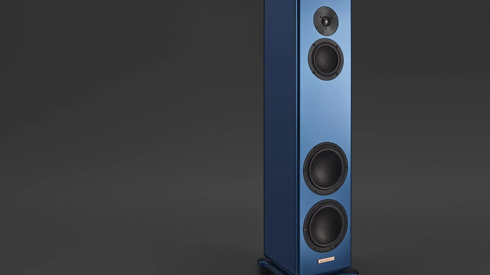 Caixa acústica de torre Magico A3 2027 com acabamento azul anodizado