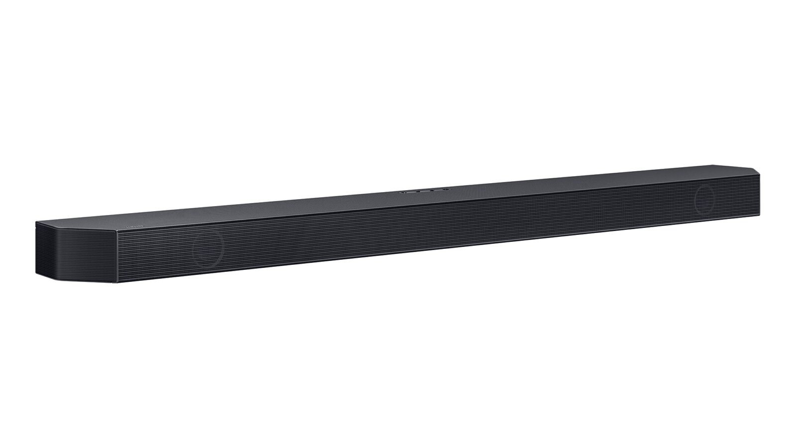 Soundbar Samsung HW-Q600H 3.1.2 canais na cor preta, vista em perspectiva