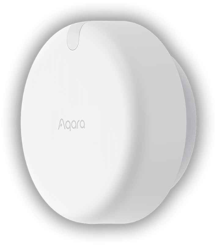 Sensor de presença Aqara com radar mmWave, redondo e branco, em fundo branco