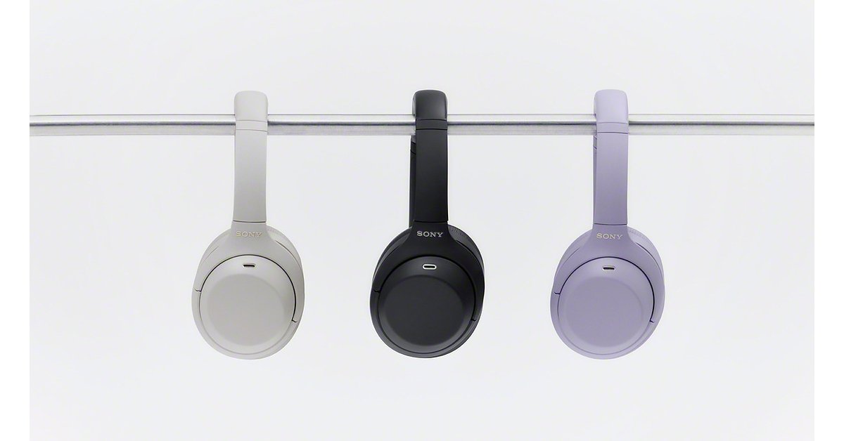 Headphones Sony WH-1000XM4C nas cores preto, prata platina e lavanda, lado a lado