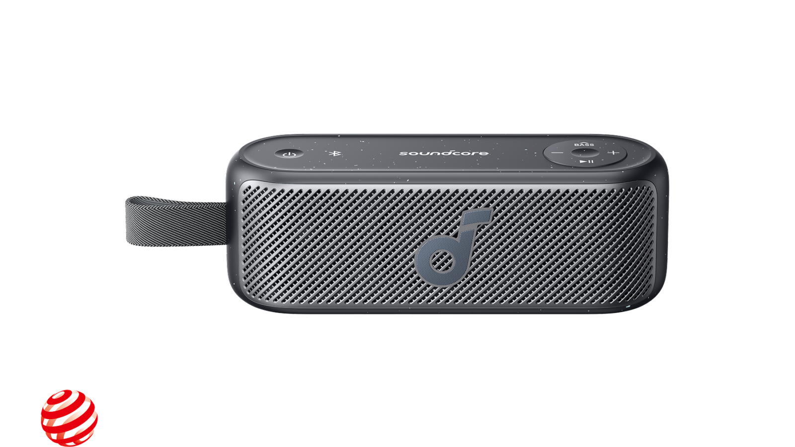 Caixa Bluetooth Soundcore Motion 100 preta com grade metálica frontal e alça lateral