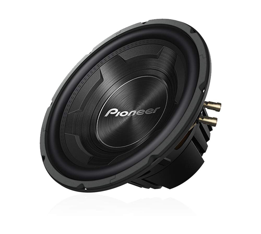 Subwoofer automotivo Pioneer TS-W3090BR de 12 polegadas com cone preto e terminais de bobina dupla