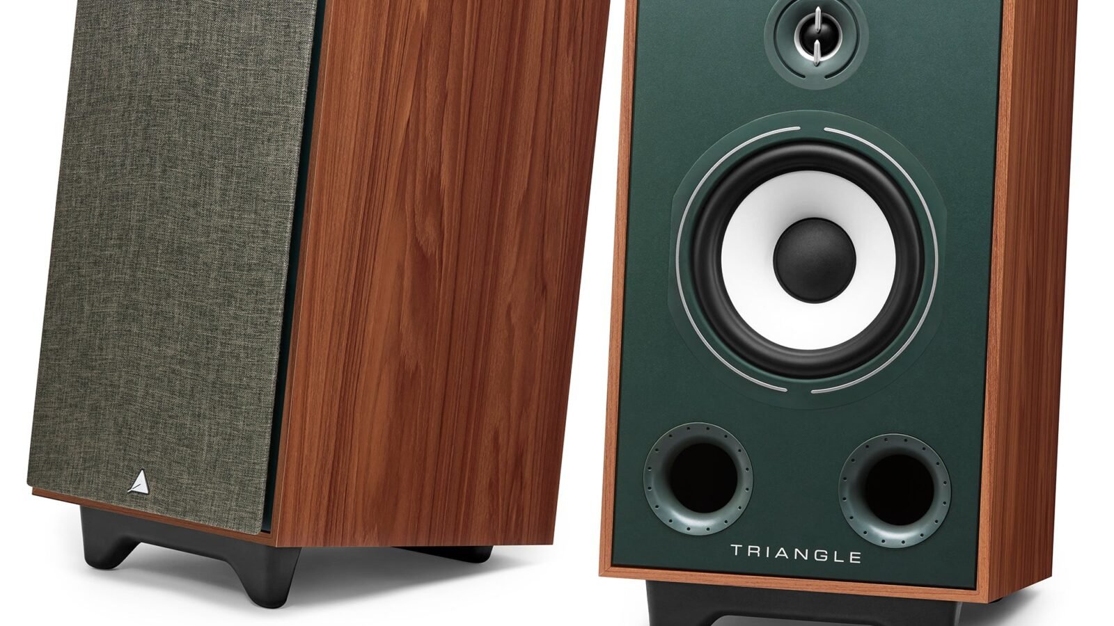 Caixa de som bookshelf Triangle Borea BR05 no acabamento verde, com tweeter de domo e woofer de 21 cm