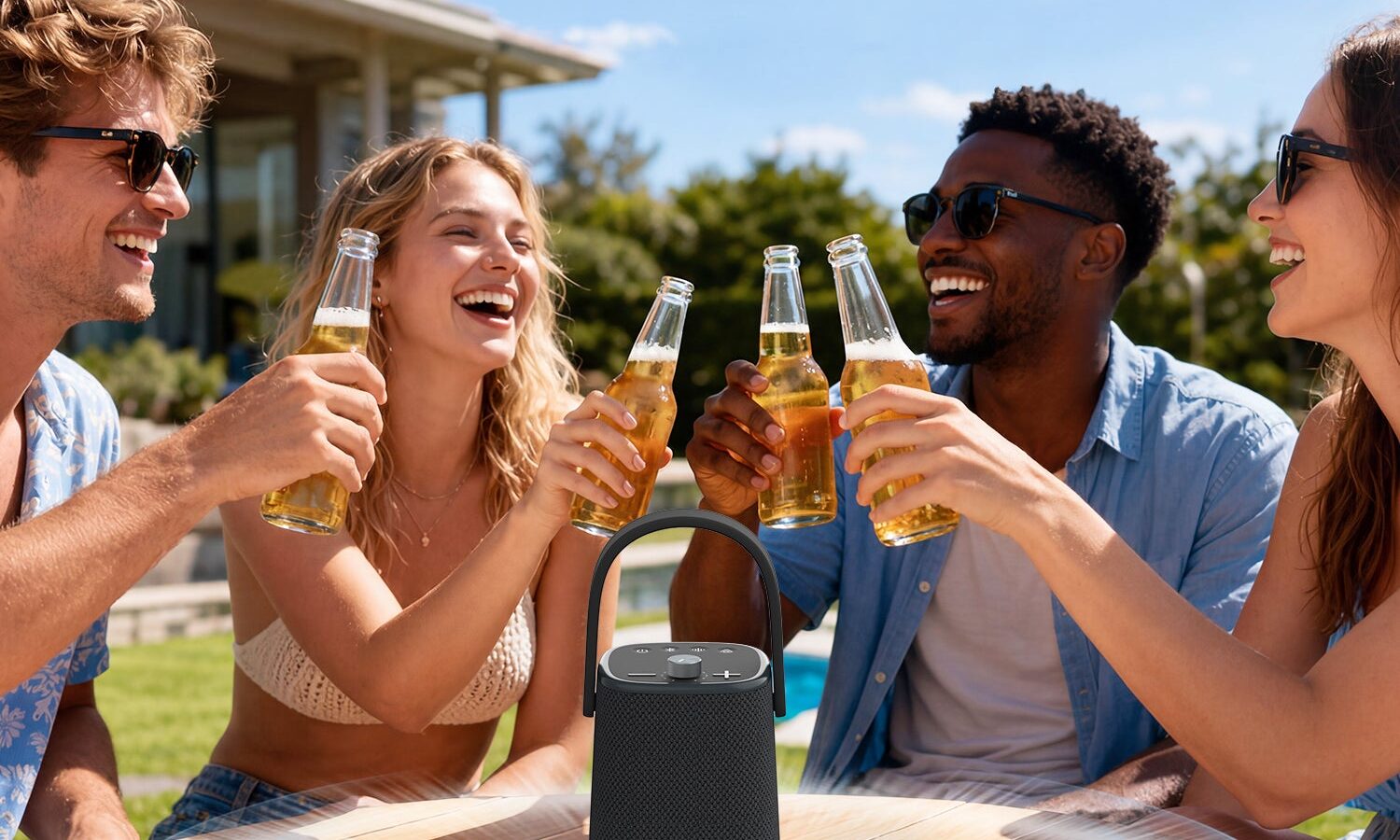 Caixa Bluetooth Tribit StormBox Max preta com alça de silicone